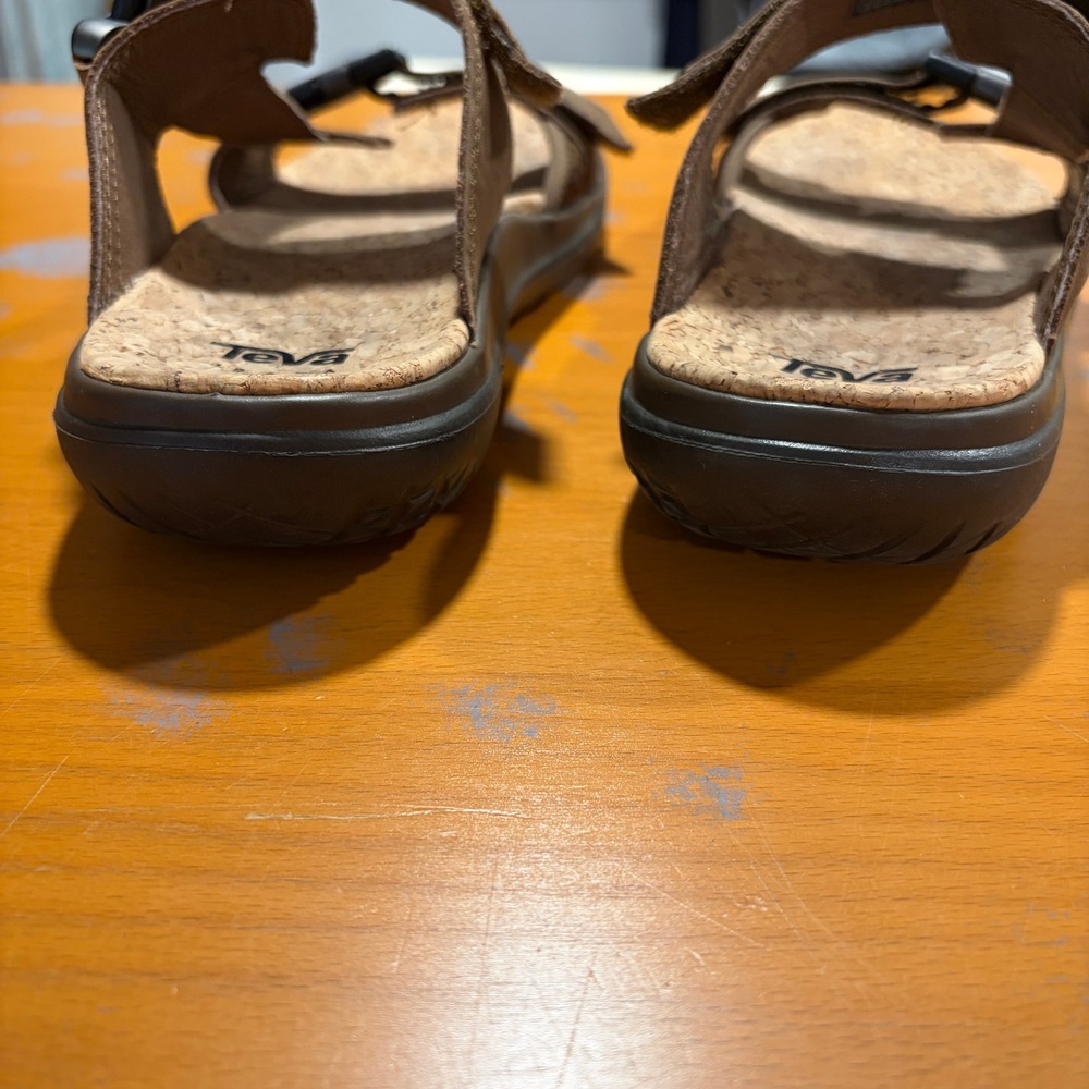 Teva Tanza Brown‎ Leather Cork Footbed Outdoor Hiking Sandals Slides Womens 9.5 - Picture 5 of 10